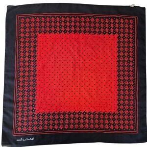 Valentina Fiore Red Dark Navy Houndstooth Polka Dot Silk Scarf Made in Italy